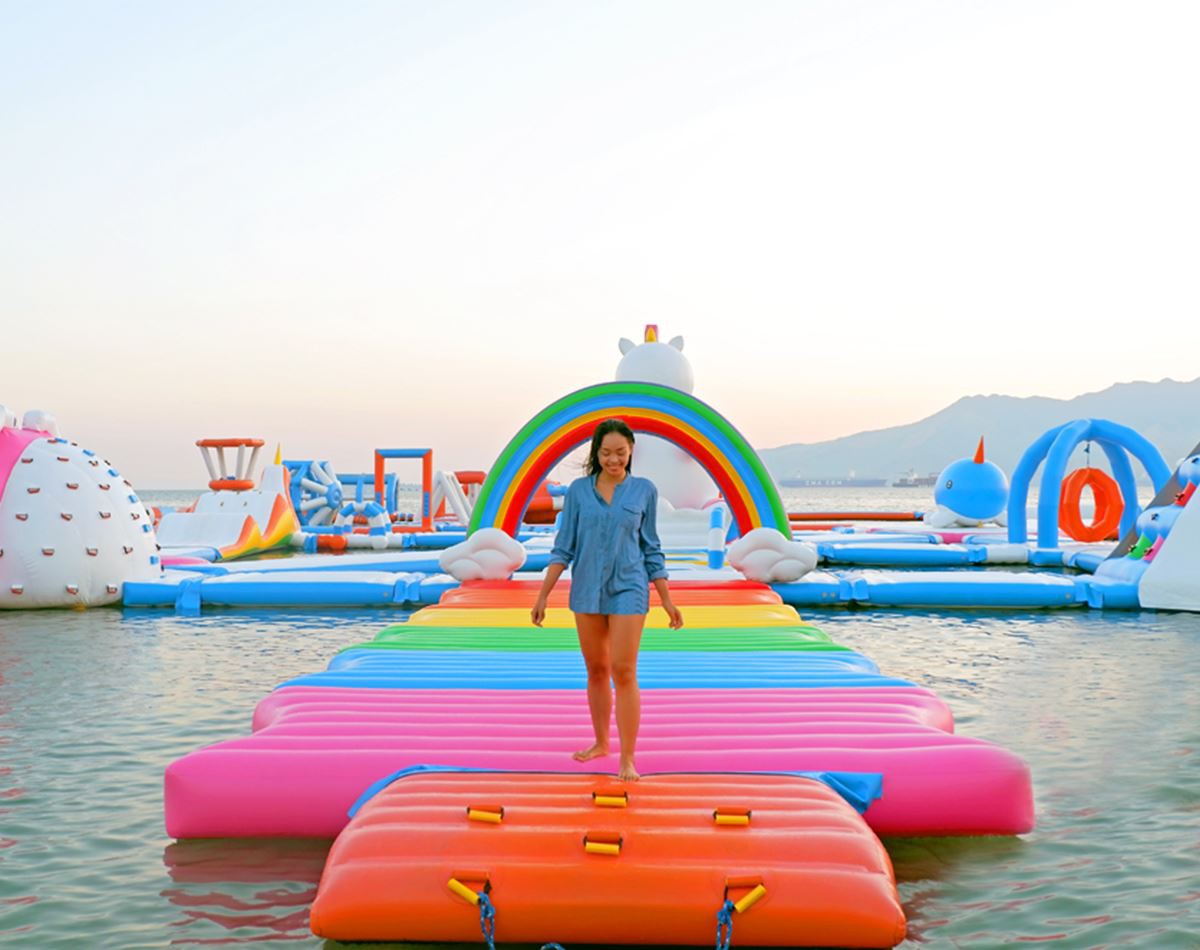 Φουσκωτό ροζ υδάτινο πάρκο Inflatable Pink water park
